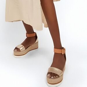 See by Chloe Glyn Metallic Leather Espadrille Platform Sandal 38 EU